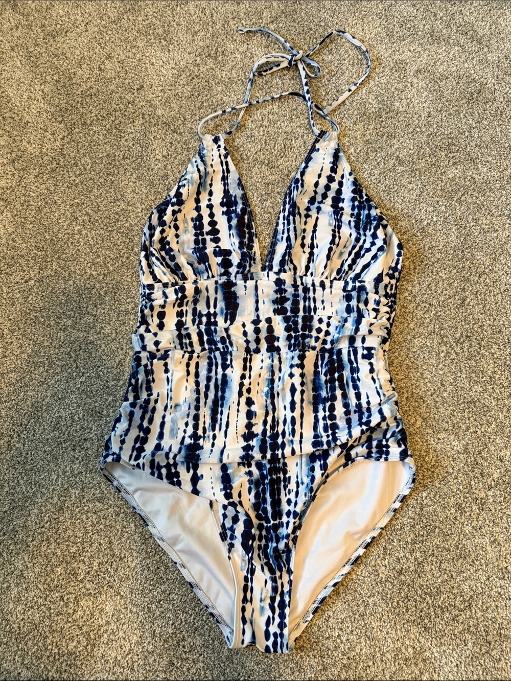 Girls Navy Tie-Dye Halter One-Piece Swimsuit